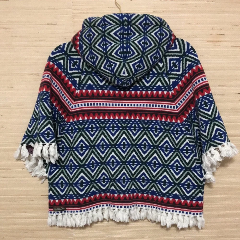 Matilda Jane A Caroling We Go Patterned Tassel Button Front Hooded Poncho 10